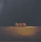 print of drawing of three apples on a bench top