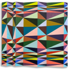 Colourful geometric artwork painting on corrugated surface