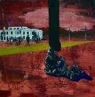 Painting of person sitting outside old parliament house