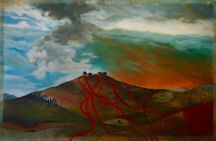 Painting of fire tracks at the Arboretum in Canberra