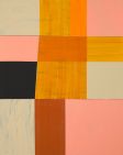 Painting of large squares in pink, yellow, beige, brown and black