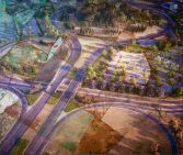 birds eye view painting of urban landscape in Canberra - roads and trees