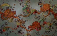 Painting of chintz in tree  branches