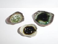 3 ceramic bowls with glass