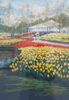 print pf floriade painting of tulips by the pond in canberra