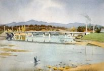 Watercolour painting of Commonwealth Ave Bridge in  1963 